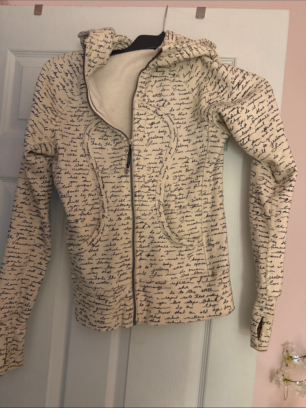 lululemon athletica Cream Script-Print Zip Front Hoodie
